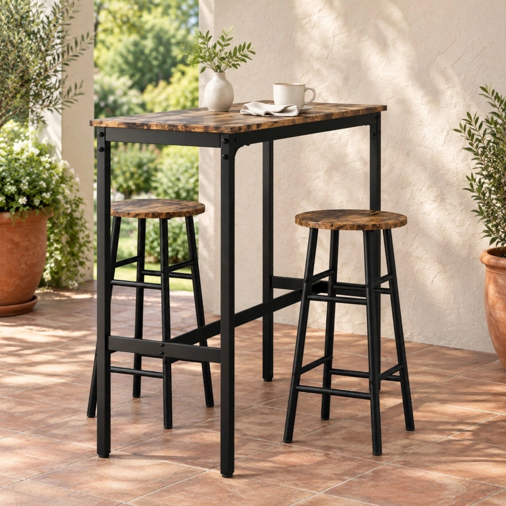 Set tavolo bar con 2 sgabelli in MDF marrone, 105 x 40 x 90 cm