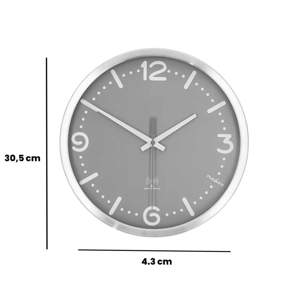 Orologio da Parete Radiocontrollato Movimento Silenzioso Tocco Moderno ed Elegante Grigio Nedis