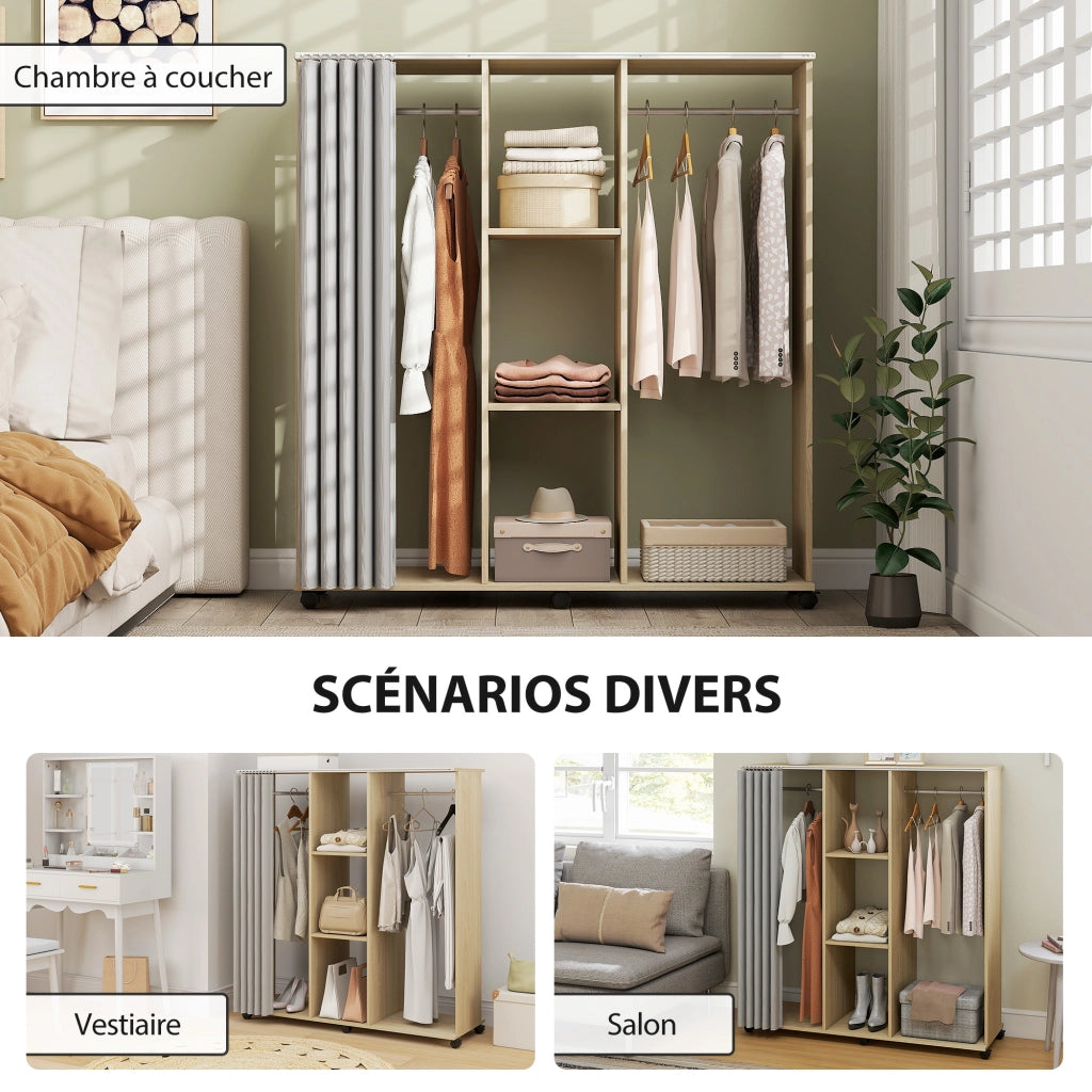 Armadio a rulli con appendiabiti ¨C zephmum ¨C legno naturale 120x40x128 cm