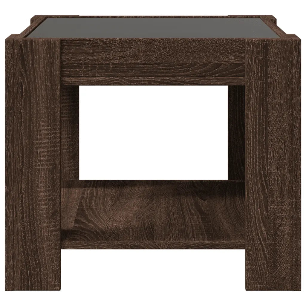 Tavolino Salotto con LED Rovere Marrone 53x53x45 cm Multistrato