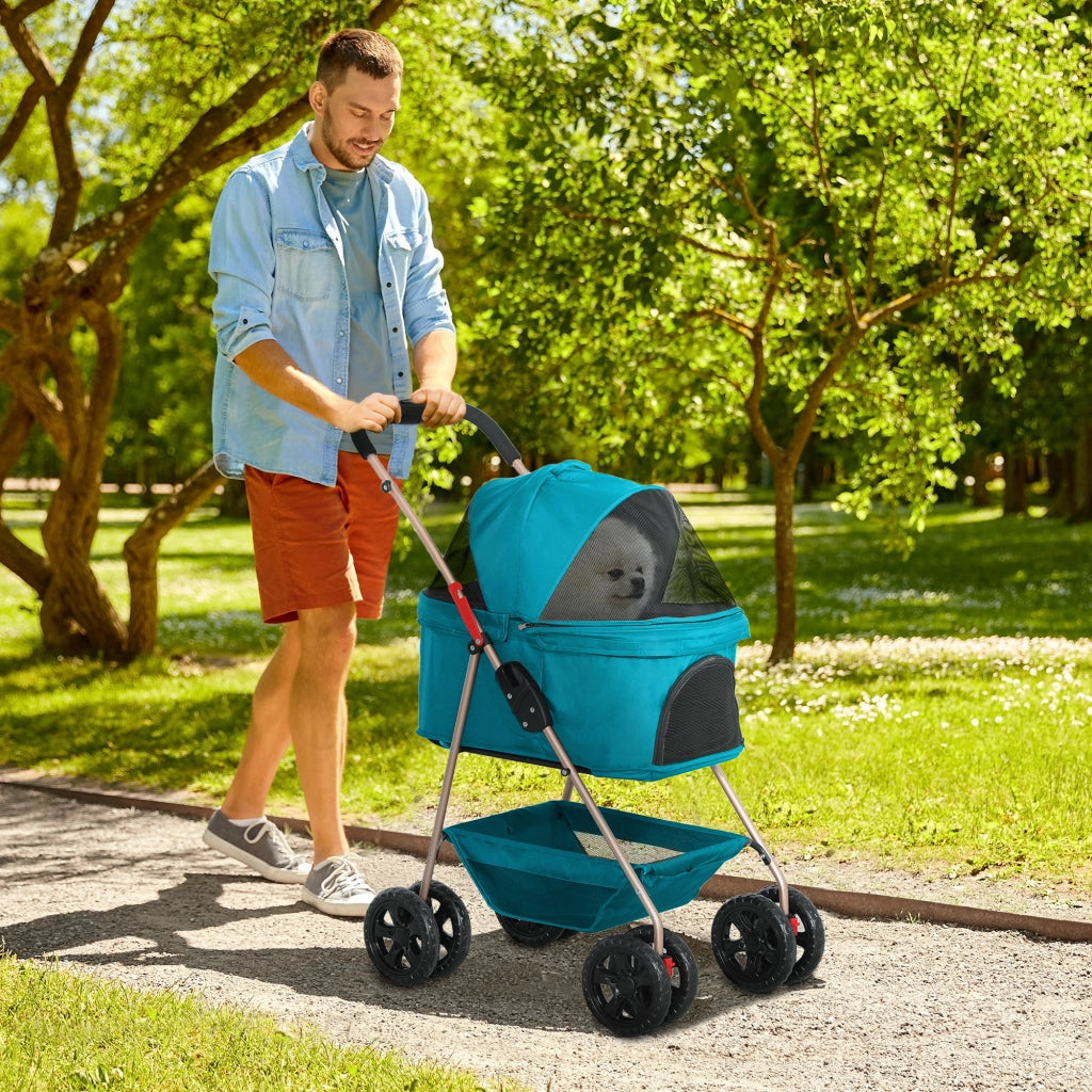 Carrello per Animali 3 in 1 Pieghevole con Ruote e Borsa ¨C zephmum ¨C Turchese