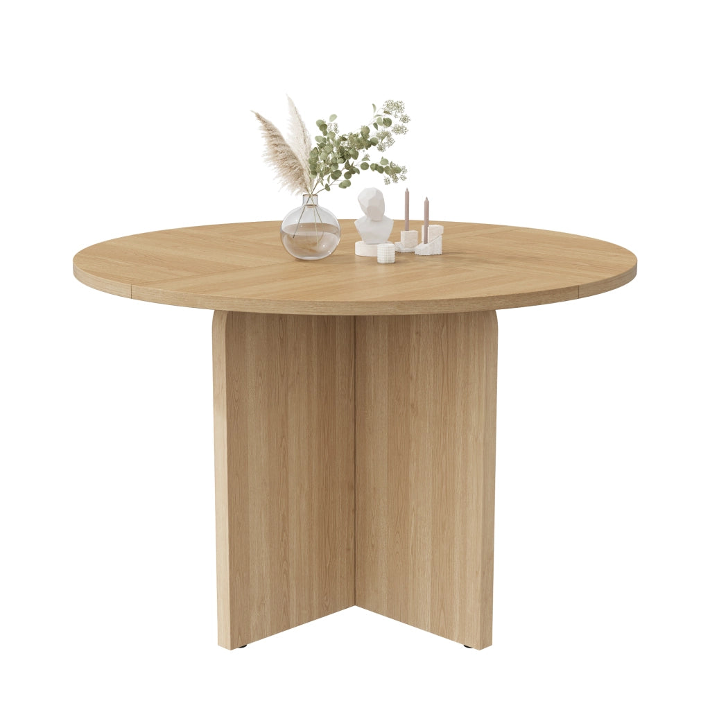Tavolo rotondo da pranzo Ø120 cm in MDF effetto rovere, design scandinavo per 4-6 persone