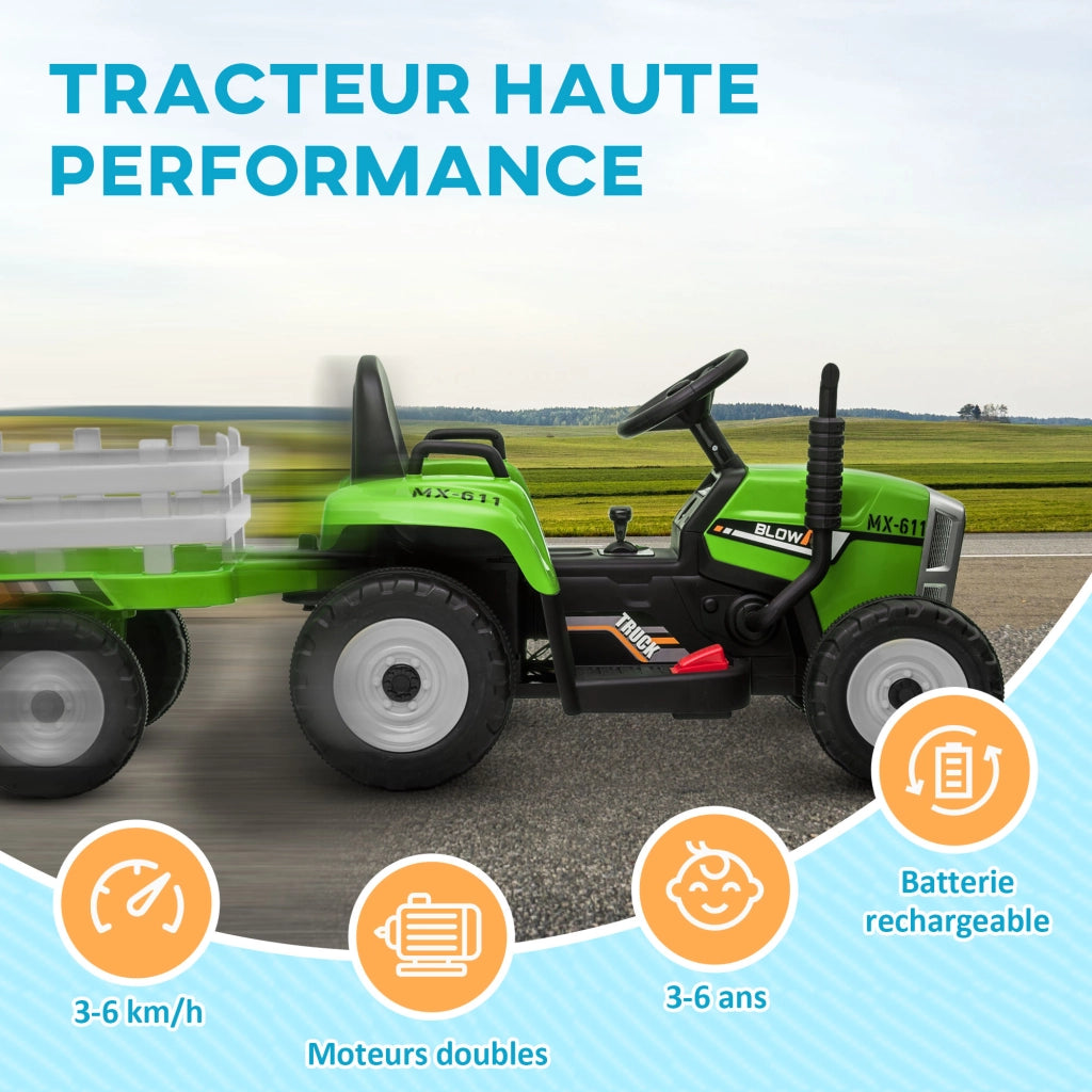 Tracteur per bambini con rimorchio amovibile e telecomando ¨C ZephMum ¨C 3-6 anni