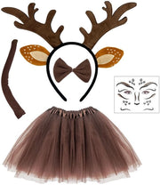 Costume per donna per Halloween/Carnaval/Kerst - Testa di Renna con Viso di Cervo - Corna - Coda di Renna - Farfalla - Tutu - Abito da Donna