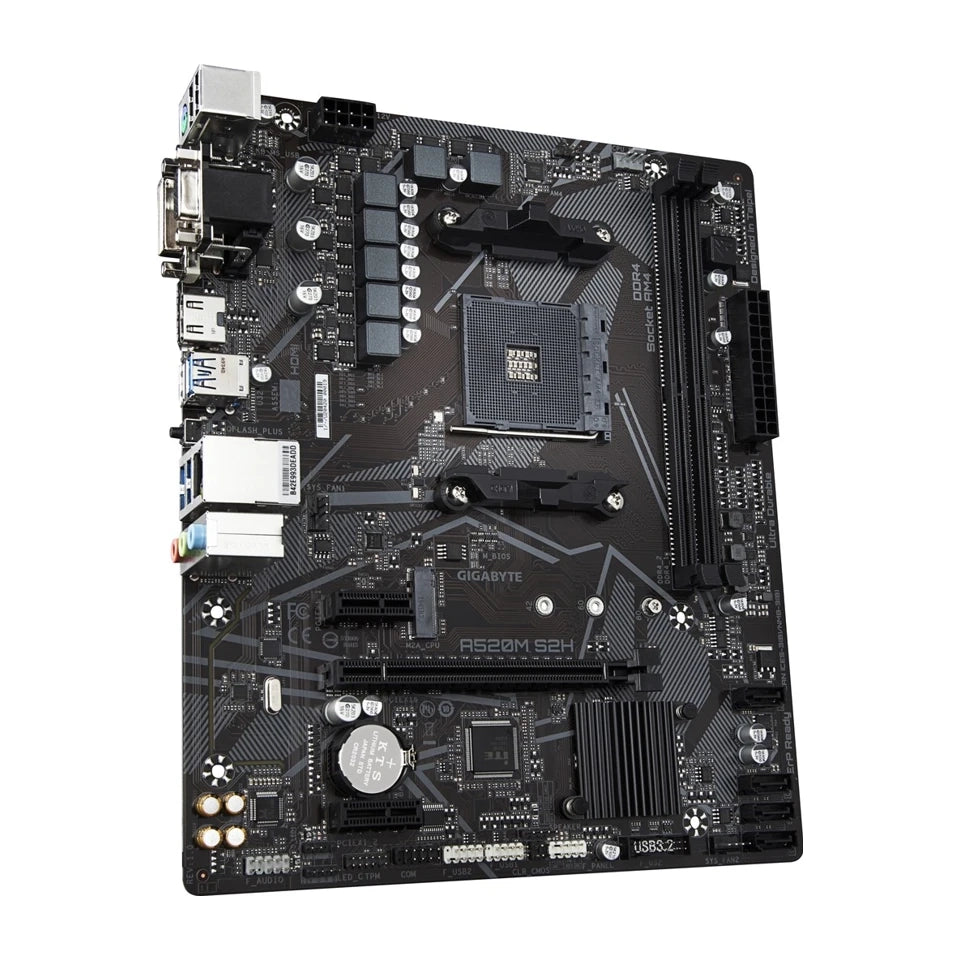 Scheda madre GIGABYTE A520M S2H - Supporta CPU AMD Ryzen 5000 Series AM4, VRM digitale puro 4+3 fasi, fino a 5100MHz DDR4 (OC), M.2 PCIe 3.0 x4, LAN GbE, USB 3.2 Gen 1