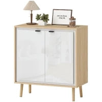 Credenza Moderna a 2 Ante con Ripiano Regolabile, 72x35x77 cm, Bianco Lucido e Rovere