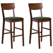 Set di 2 sedie da bar marrone scuro e verde scuro in legno di caucciù con seduta imbottita in poliestere