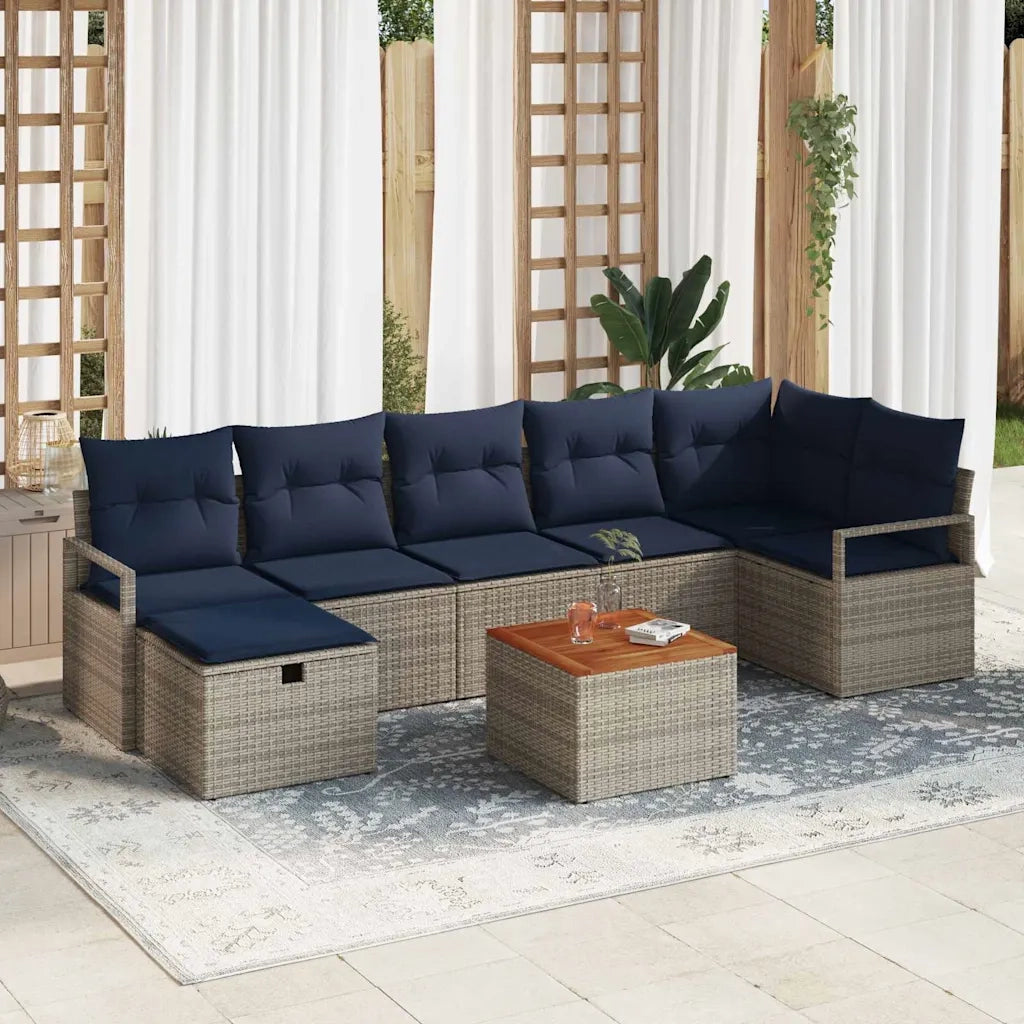 Set Divano da Giardino con cuscino 8 pcs Grigio polyrattan