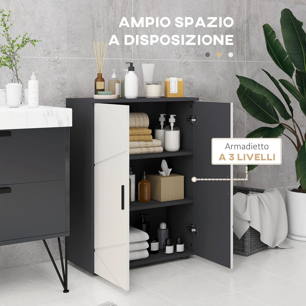 Mobiletto Bagno 2 Ante in Legno con 3 Ripiani e Chiusura Ammortizzata, 60x30x82cm, Grigio