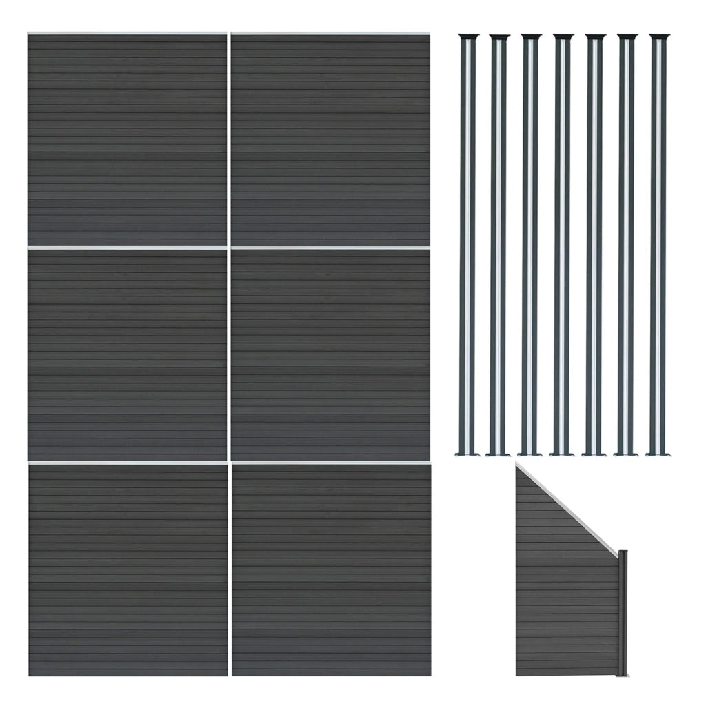 Pannelli Recinzione x6, Elemento Angolare & 8 Pali Metallo 185cm Grigio