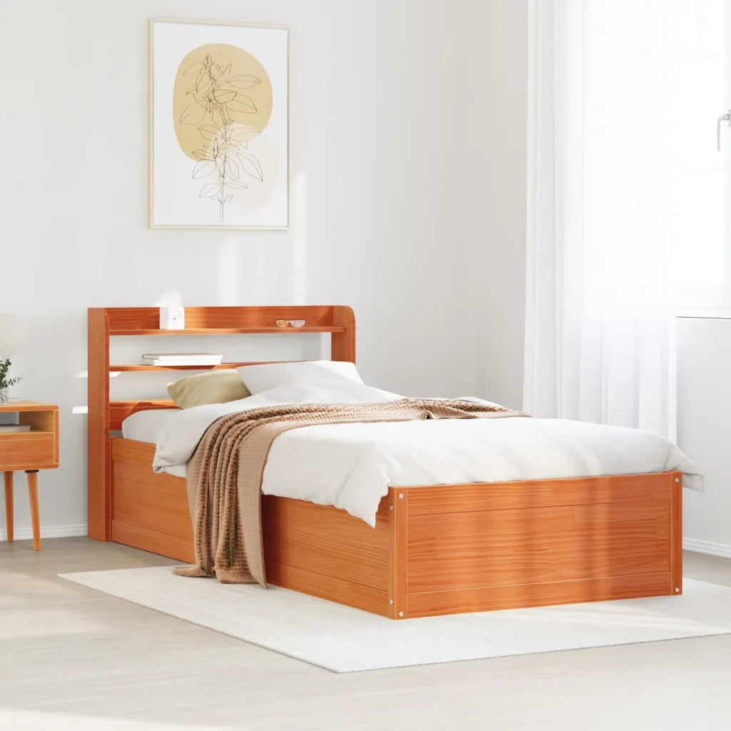 Giroletto con Testiera-Struttura Letto con testiera Marrone Cera 100x200 cm Massello Pino 367464