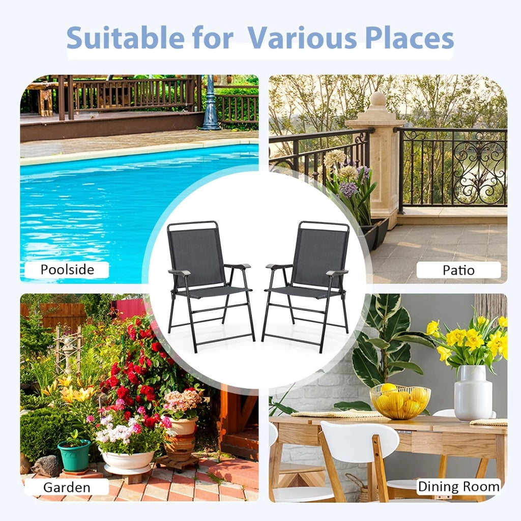Set di 4 sedie pieghevoli, da giardino, portatili, con schienale alto, da balcone, da campeggio, portata fino a 150 kg, per giardino, patio