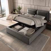 Letto matrimoniale contenitore 140x200 cm in velluto grigio