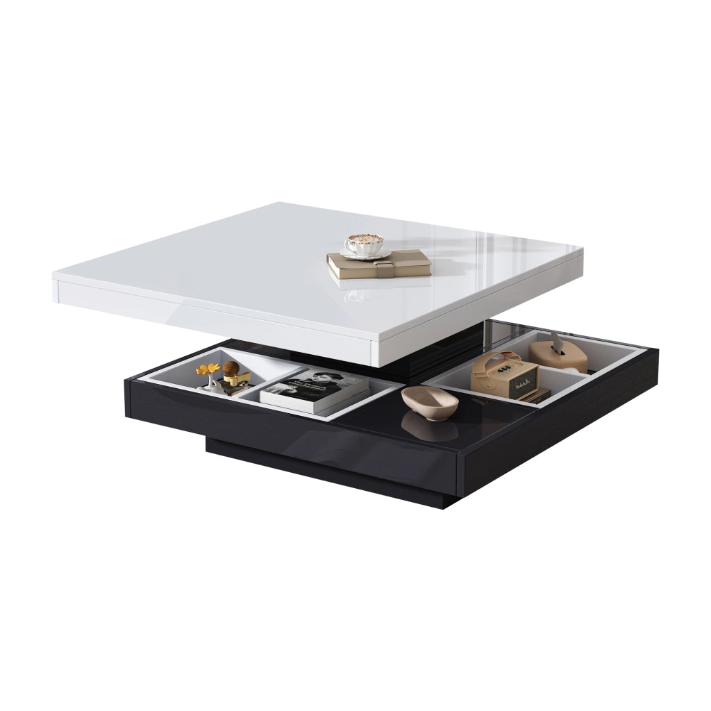 Tavolino da caffè con piano girevole - per soggiorno - 70×70×36 cm - bianco e nero