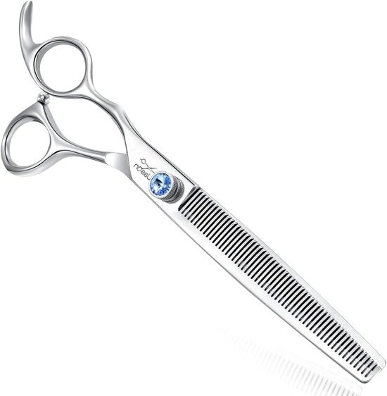 Kit di forbici per pettinatura e affilatura con manico inclinato 7,5" 56 denti colore blu con viti di gioielleria