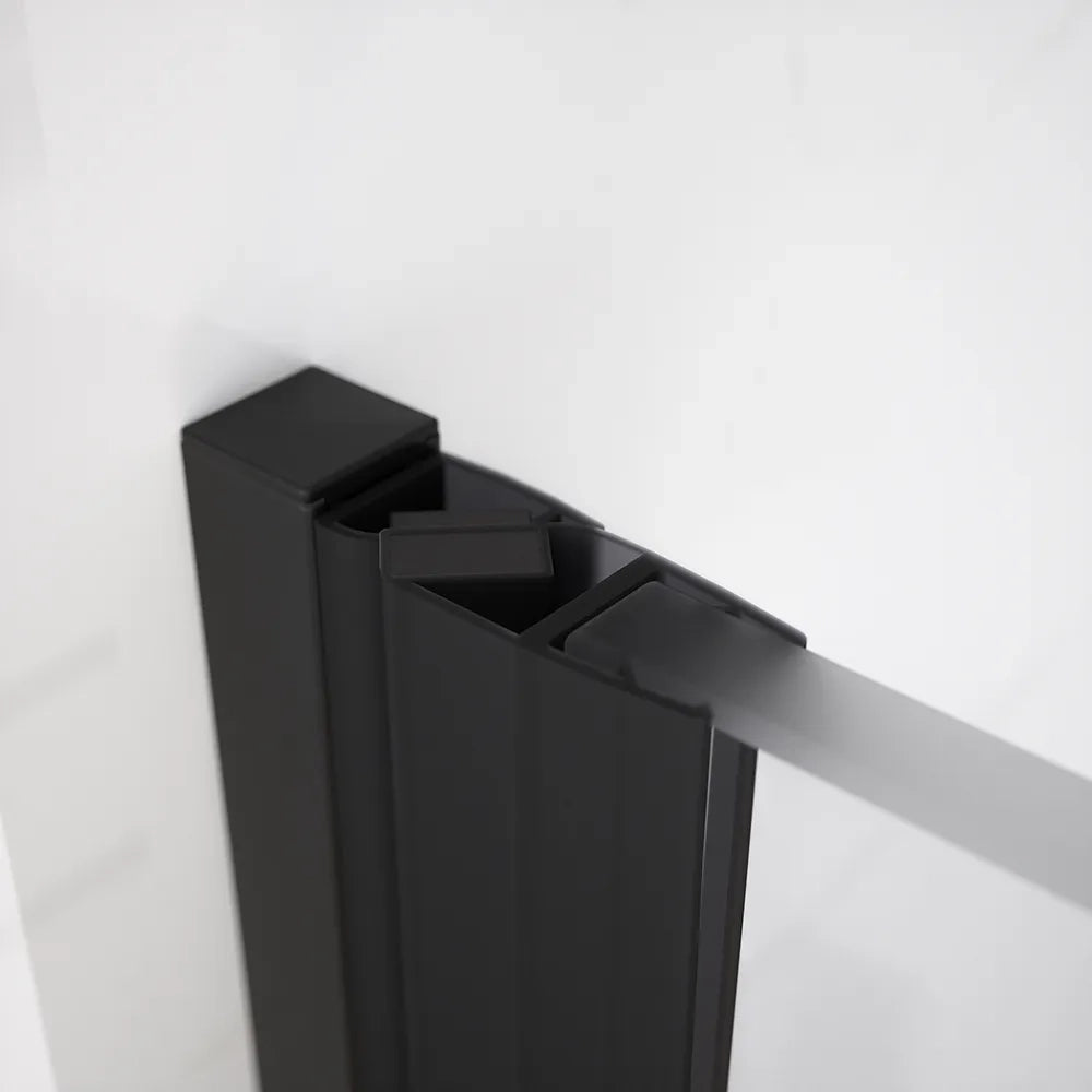 Porta doccia 110cm apertura a battente lato destro con cerniere, profili nero opaco e vetro da 8mm trasparente h195 | Fiji