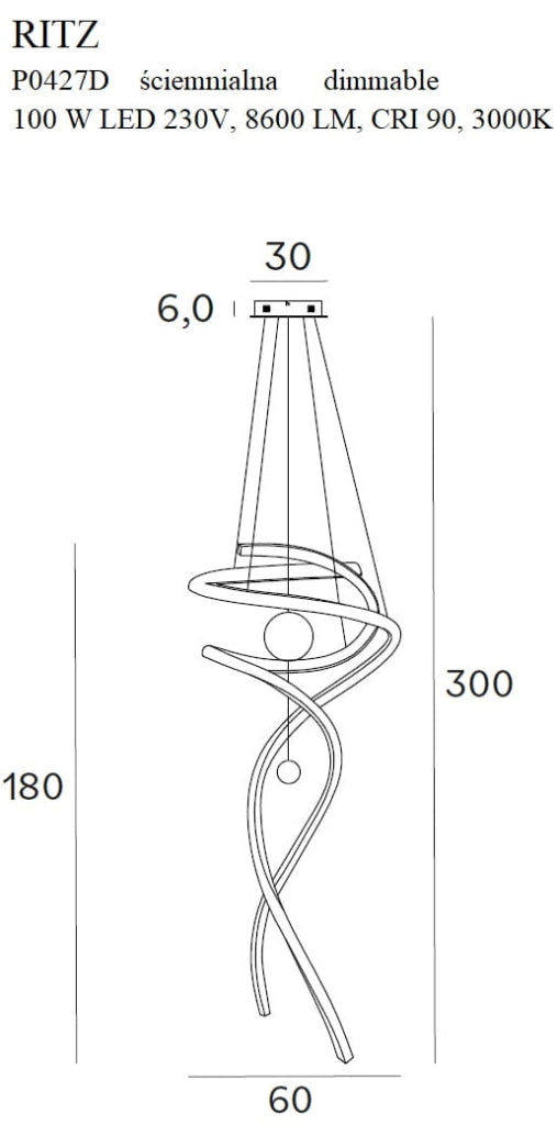 Lampada a sospensione Ritz LED oro 100W 3000K Maxlight