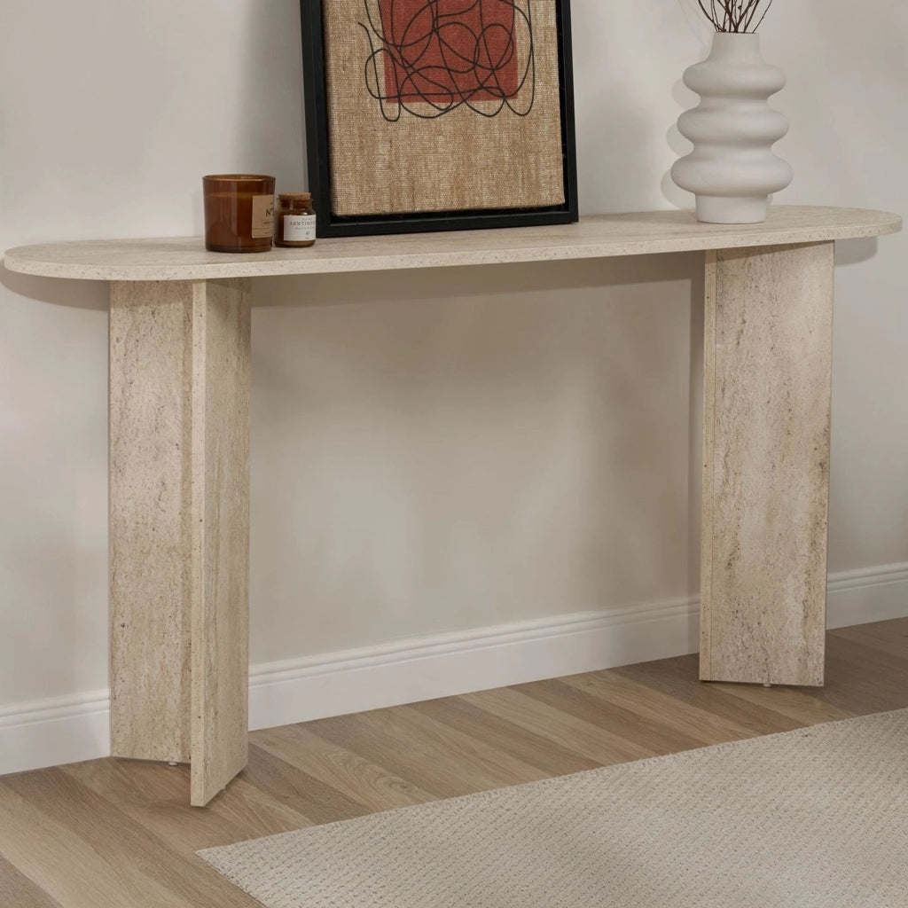 Cercino, Consolle un Ripiano, 150x35x75h cm Bianco Marmo