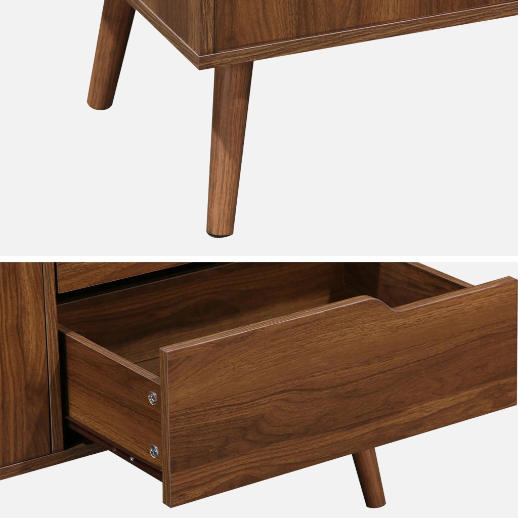 Credenza scandinava a 2 ante effetto legno di noce, 160cm, noce