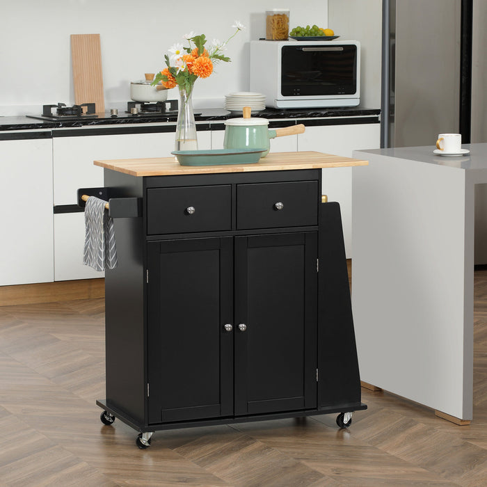 Carrello da Cucina con Armadietto 2 Cassetti e Portaspezie 89x45x89,5 cm in Legno Nero