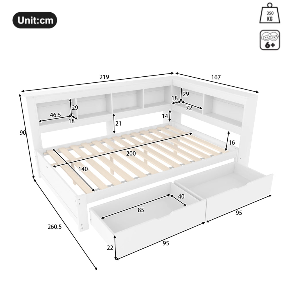 Letto divano con funzione letto a scomparsa in MDF e pino 140x200 cm