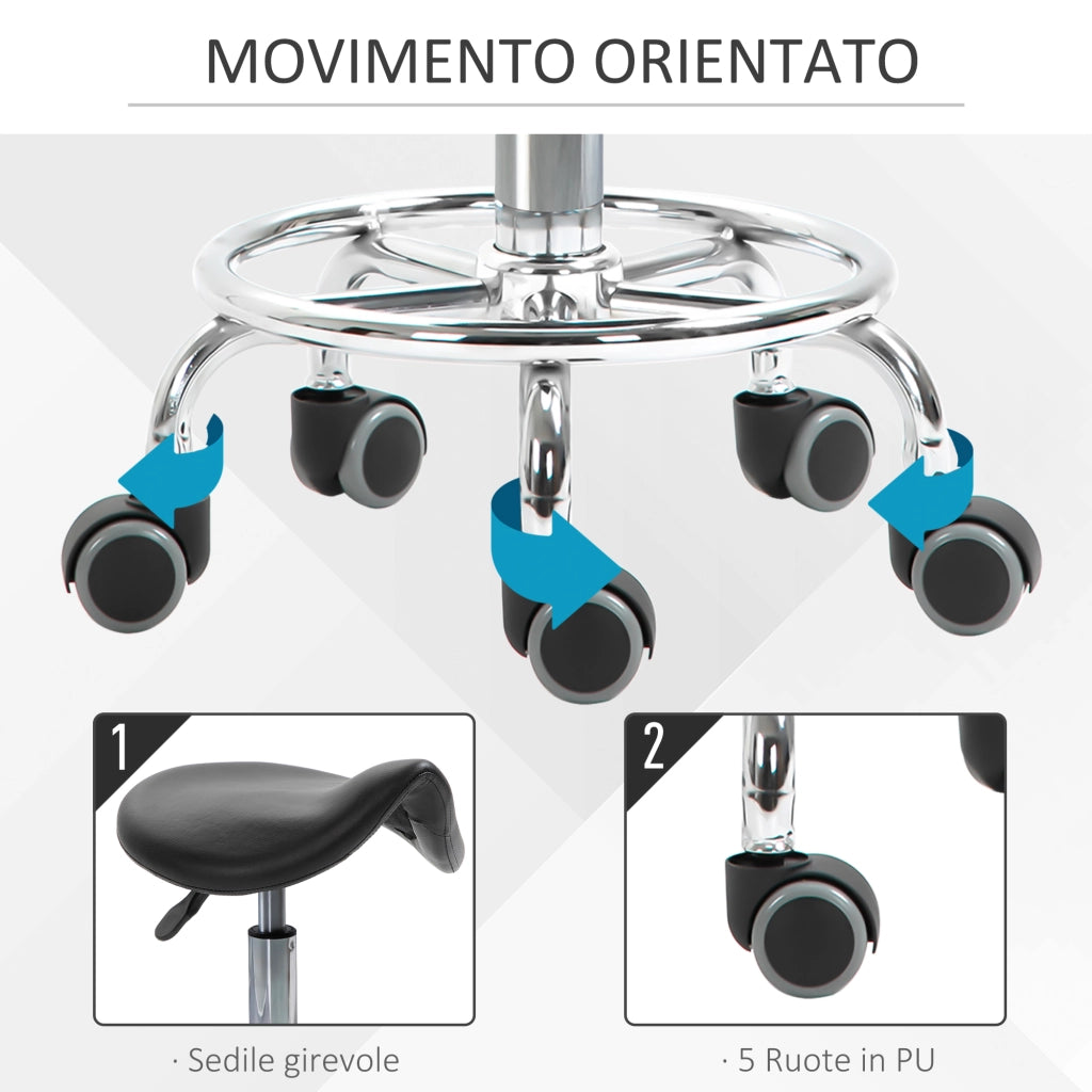 Sgabello Regolabile con Ruote ¨C Xylo ¨C Seduta Imbottita Ergonomica Nero 36.2x37.5x51-66 cm