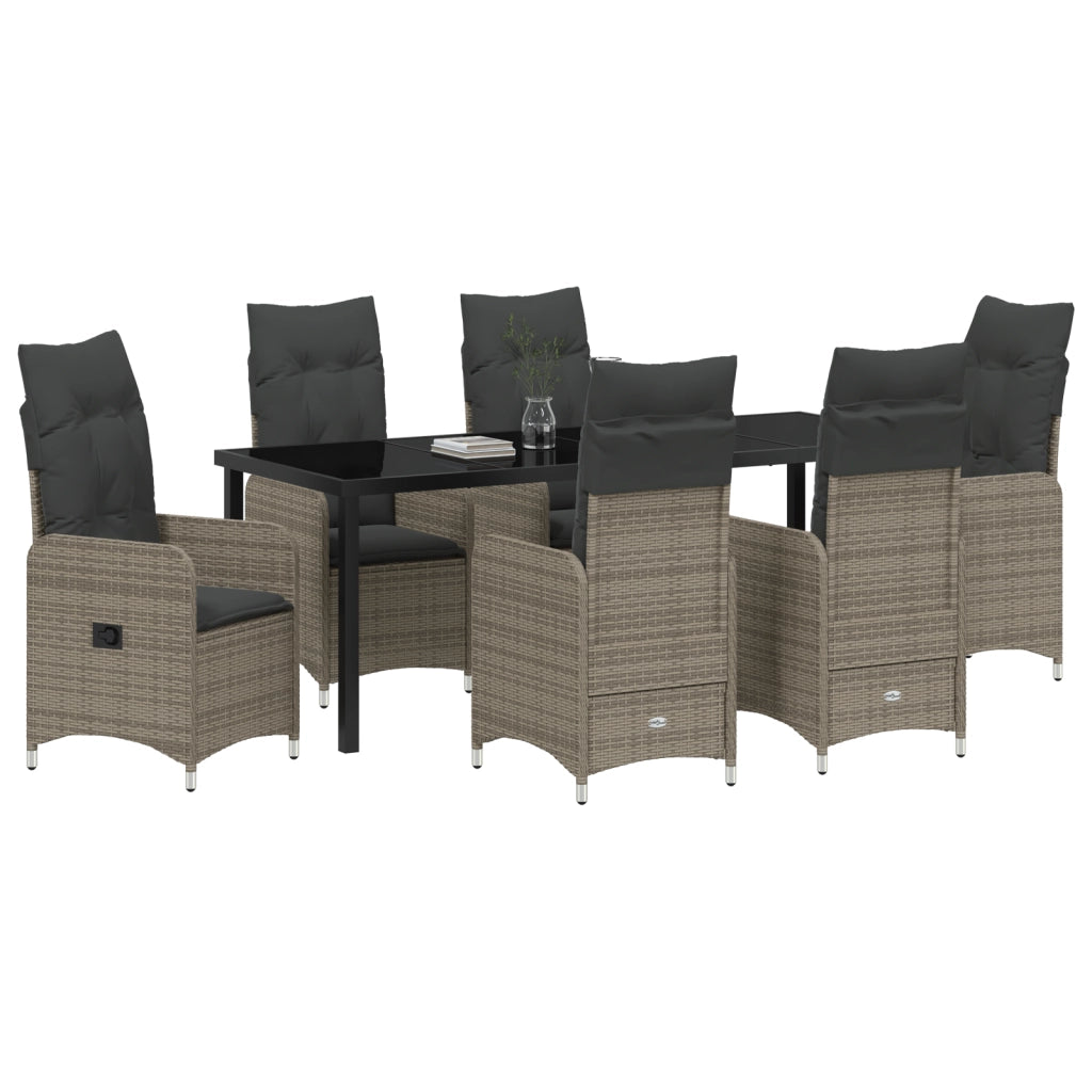 Set da Pranzo da Giardino 7 Pezzi con Cuscini Grigio in Polyrattan