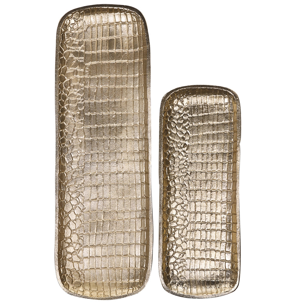 Set di 2 vassoi decorativi in metallo dorato per gioielli, piatto per gioielli con struttura glamour e accessori per la casa