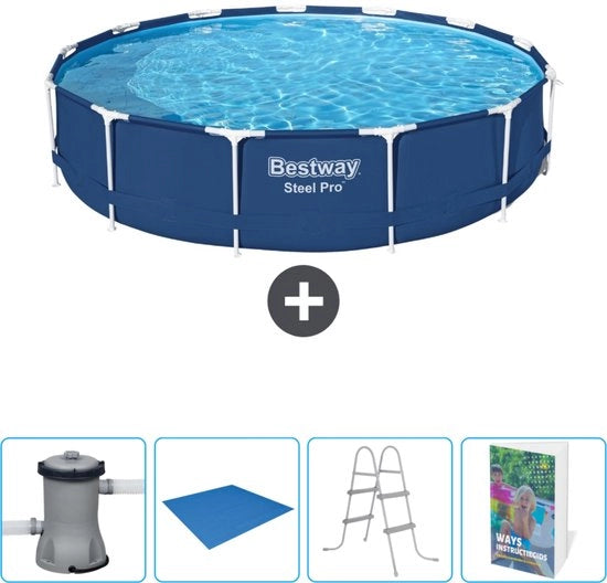Piscina Rond Acciaio Pro - 396 x 84 cm - Blu - Inclusa Pomp Copertura del Terreno - Scala - Guida alla Piscina