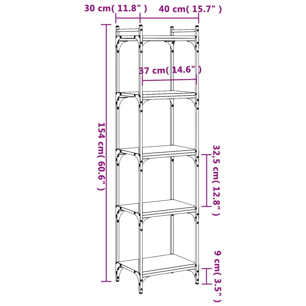 Libreria a 5 Ripiani-Scaffale per Libri-Mobile di Stoccaggio Rovere Fumo 40x30x154 cm Legno Multistrato