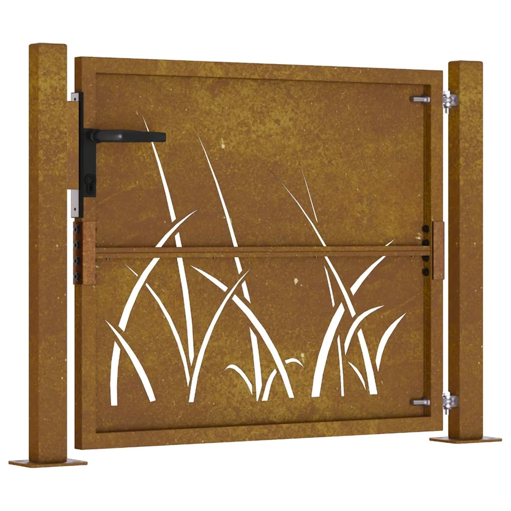 Cancello da Giardino 105x80 cm in Acciaio Corten Design Erba