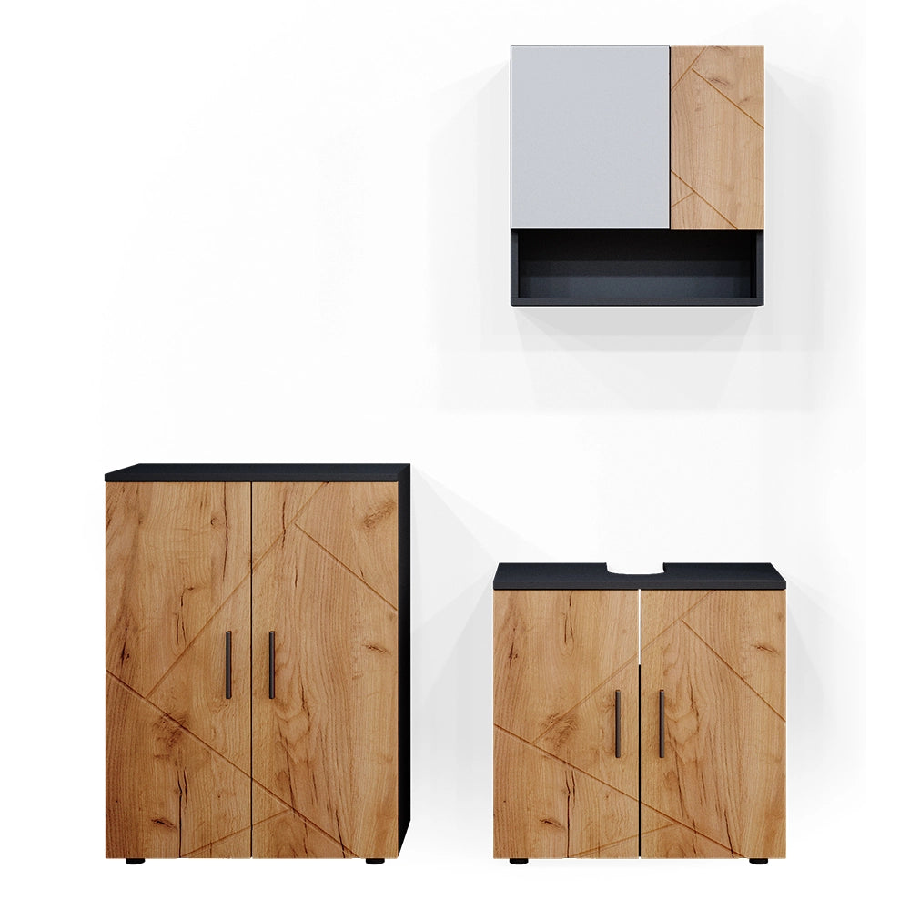 Vicco Set mobili bagno Quercia dorata/antracite 3 pezzi, con base 60 cm