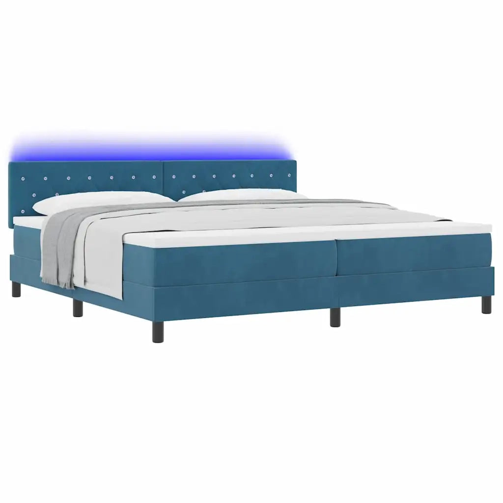 Letto a Sorgente LED con led Blu Scuro 200 x 200 cm Velluto 3342612