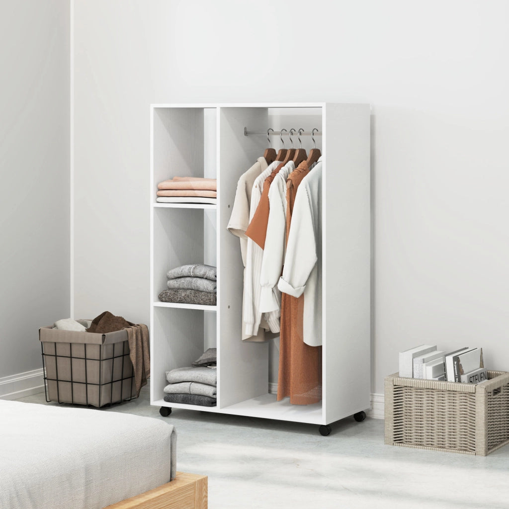 Armadio su ruote, armadio mobile, 1 asta appendiabiti, 3 ripiani, armadio, appendiabiti su ruote per corridoio, camera da letto, 80 x 40 x 128 cm,