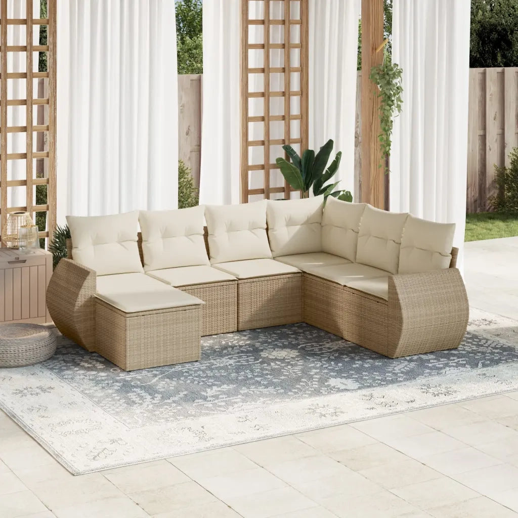 Set Divani da Giardino 7 pz con Cuscini Beige in Polyrattancod mxl 90303