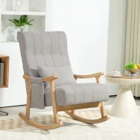 Sedia a Dondolo con Cuscino Lombare, Ampia Seduta, Struttura in Faggio, fino a 120 kg, Grigio