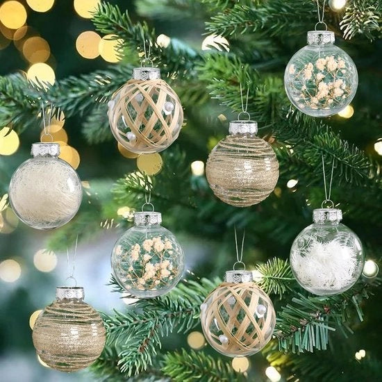 Set di ornamenti per albero di Natale premium da 20 pezzi - 65 mm grandi - plastica indeformabile - glitter - boho - neutrale - rustiche - decorativi - ornamenti per albero di Natale - vacanze - matrimonio - decorazione natalizia