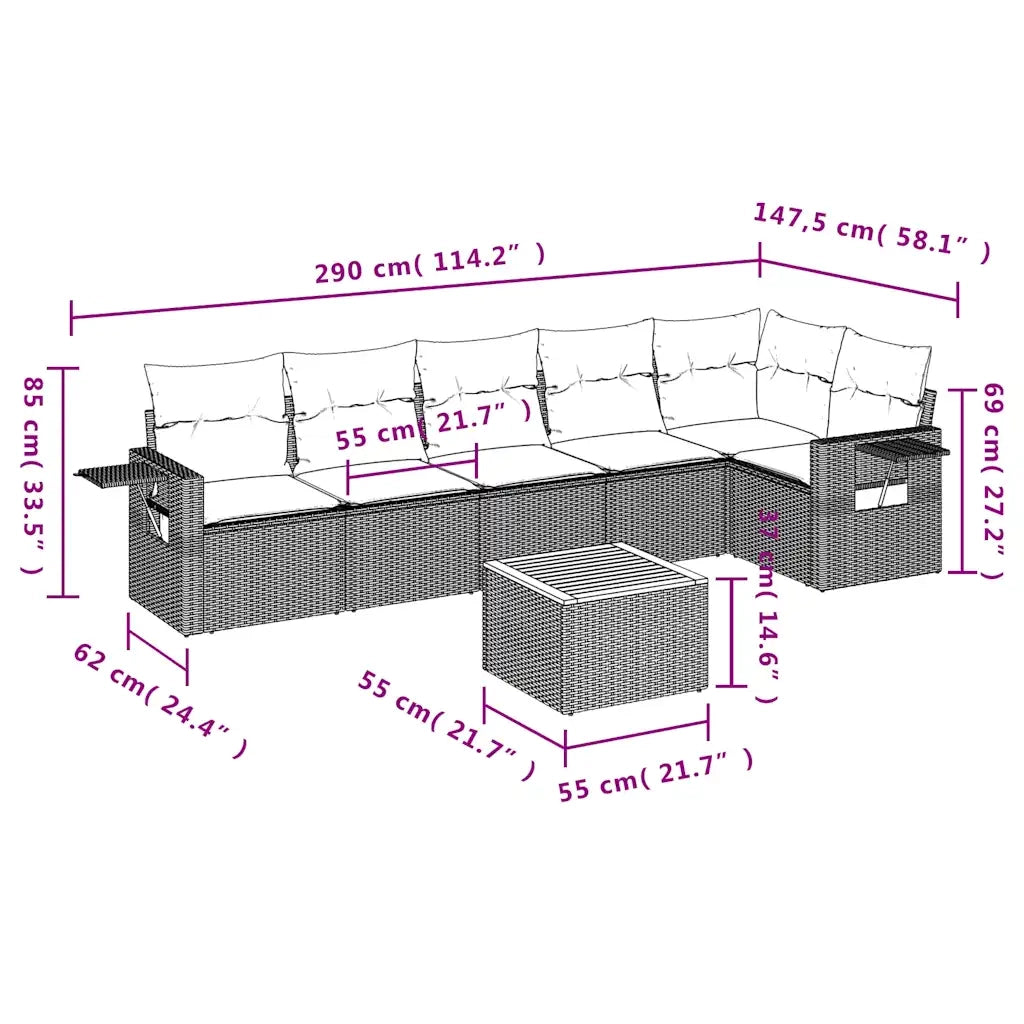 Set Divani da Giardino 7 pz con Cuscini Nero in Polyrattan 3224573