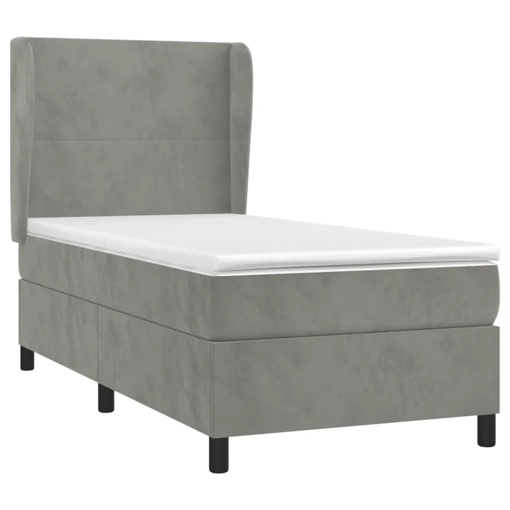 Letto singolo | Letto per adulti | Giroletto a Molle con Materasso Grigio Chiaro 80x200 cm Velluto