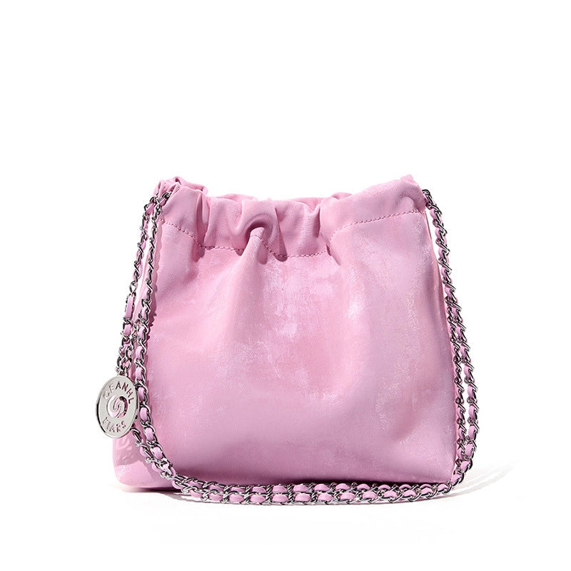 Borsa da donna in vera pelle, borsa da spiaggia, borsa a tracolla semplice, rosa