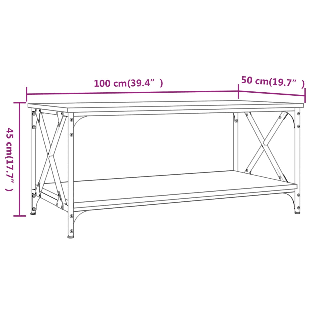 Tavolino da Salotto Nero 100x50x45 cm Legno Multistrato e Ferro 823307