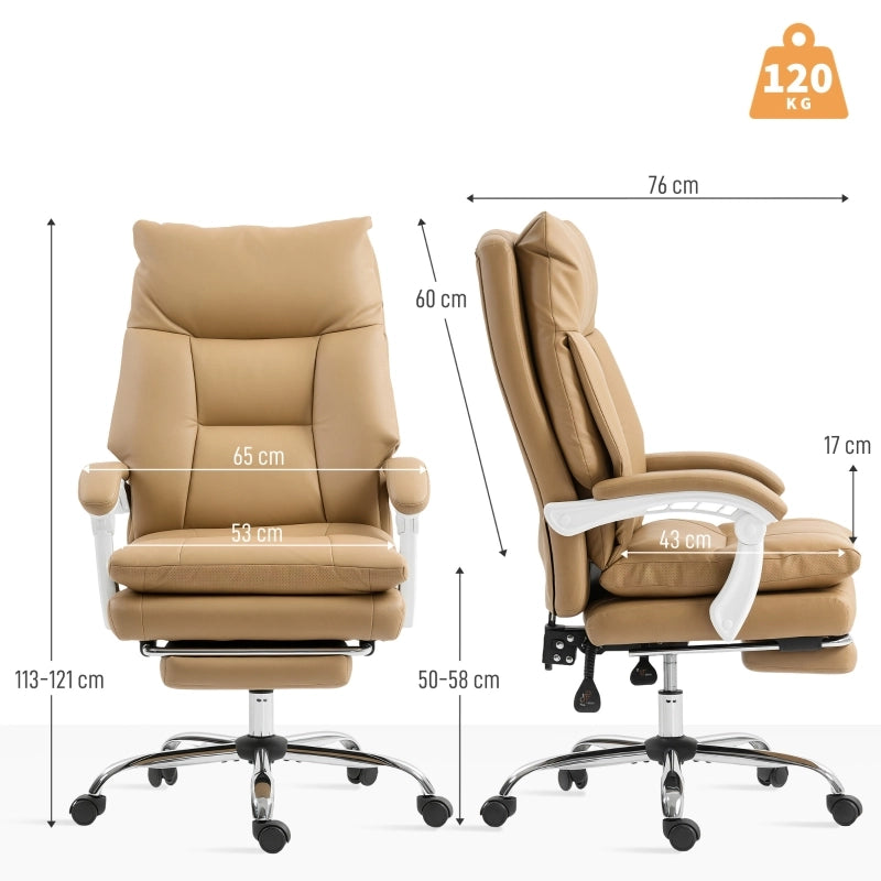 Sedia da ufficio ergonomica reclinabile con poggiapiedi e supporto lombare schienale alto in pelle sintetica marrone