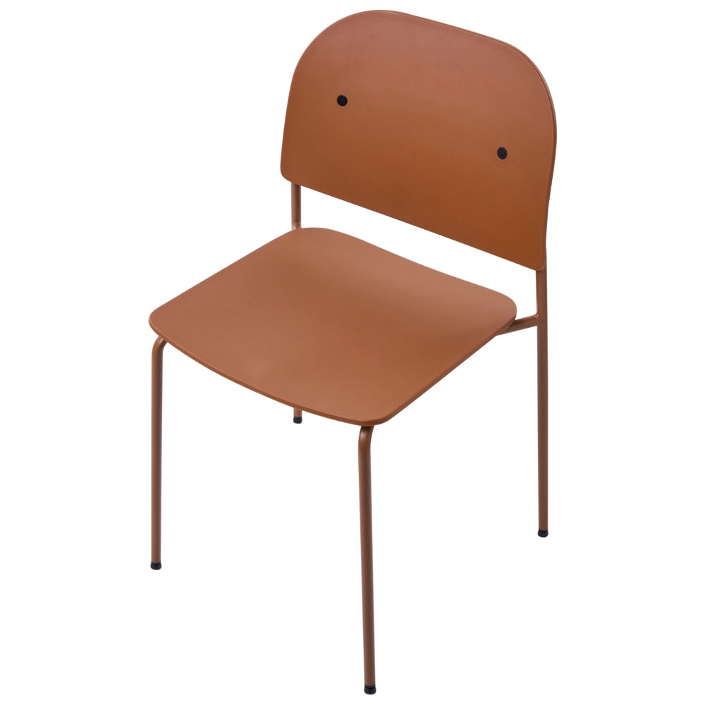 Set di 2 sedie da pranzo con seduta in materiale sintetico arancione e struttura in metallo, in stile minimalista scandinavo, per la zona pranzo della cucina