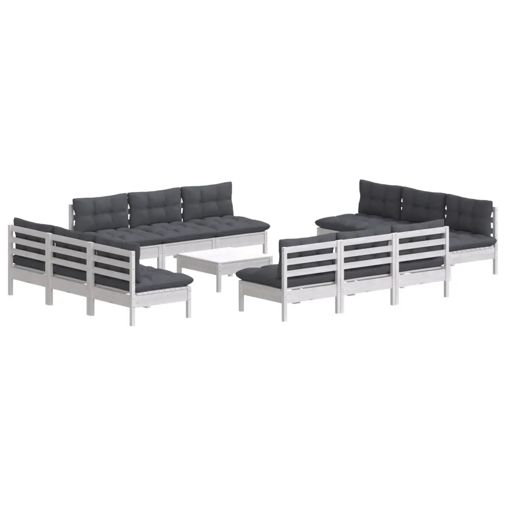 Set Divani da Giardino 13 pz e Cuscini Antracite Legno di Pino 3096053