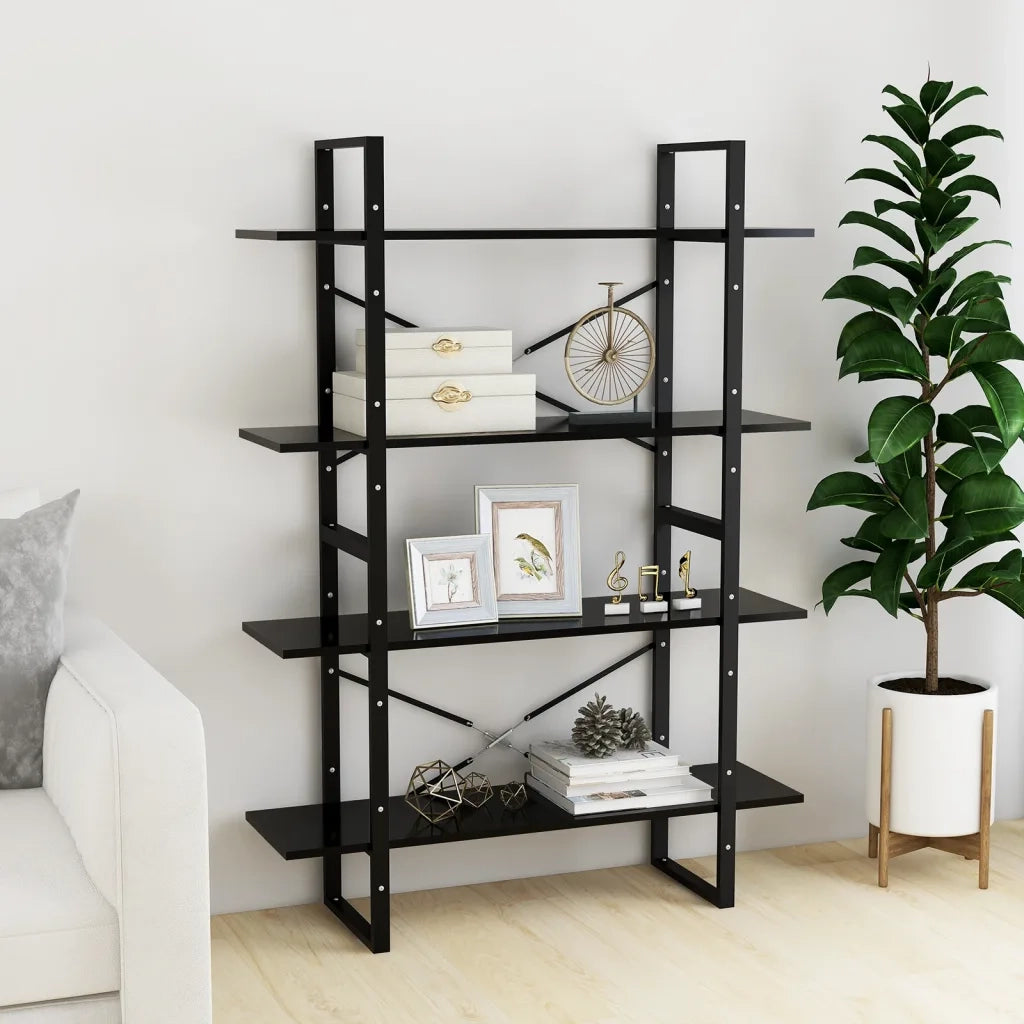 Libreria a 4 Ripiani Nera 100x30x140 cm in Legno Multistrato 806478