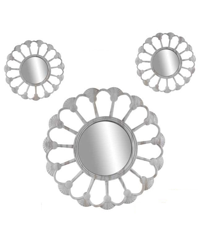SET 3 SPECCHI DECORATIVI DA PARETE 35/20 CM LIBERA INSTALLAZIONE A FORMA DI FIORE