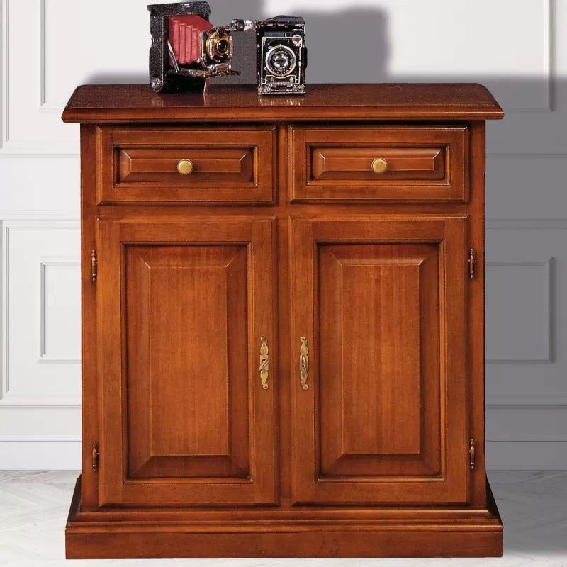 Credenza madia classica 2 porte 2 cassetti legno tinta noce 82x41x84 (205) - Mobili 2G