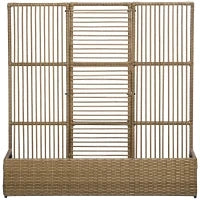 Supporto per Piante con Traliccio, Vaso Rettangolare Inferiore in Resina Intrecciata e Acciaio, 103L x 29l x 103H cm, Sabbia