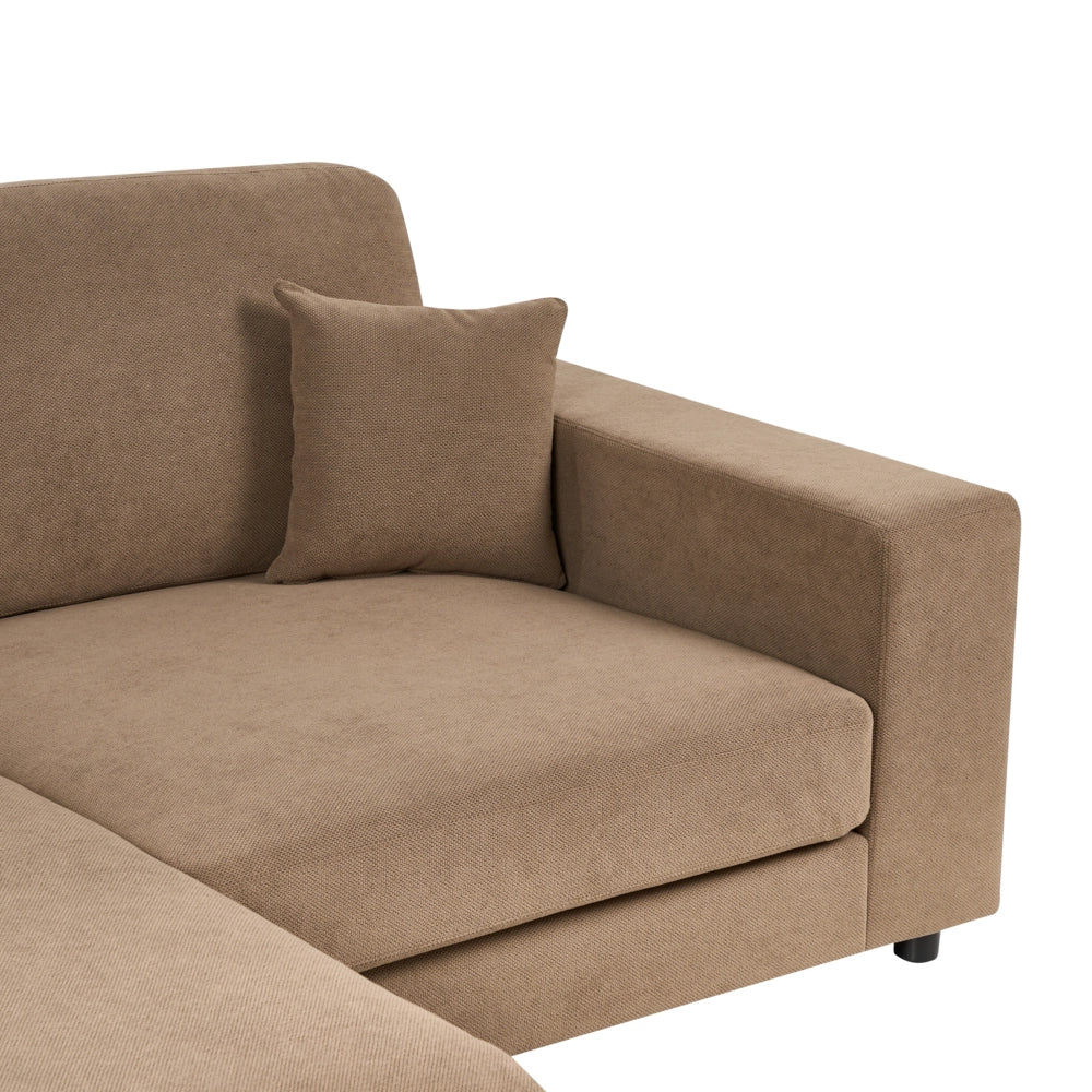 Divano angolare lato destro in Tessuto imbottito marrone con Cuscini 3 posti stile moderno minimalista