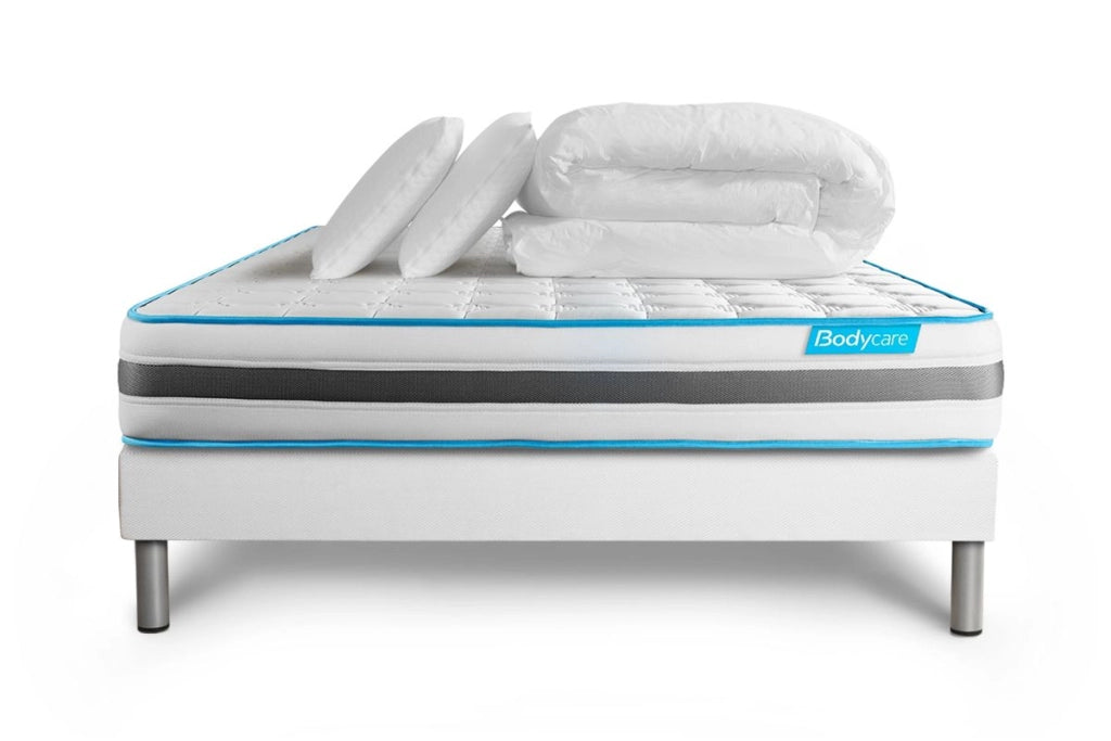Pacchetto letto completo - Materasso 140x190cm + Box spring con doghe (kit) + 2 cuscini + Piumino - BodyFlex